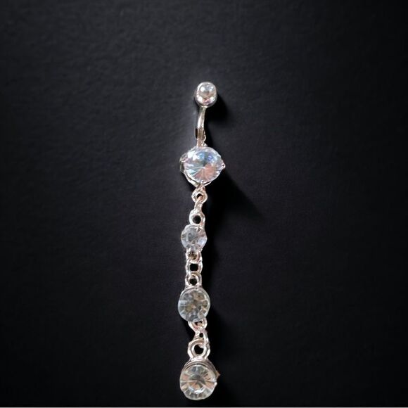 Body Jewelry l Belly Ring l 4-stone Diamond on Gold l New - Picture 1 of 5